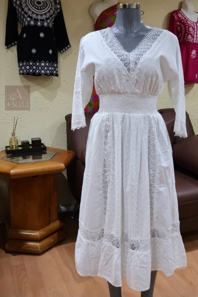 Elegant White Embroidered Tiered Dress
