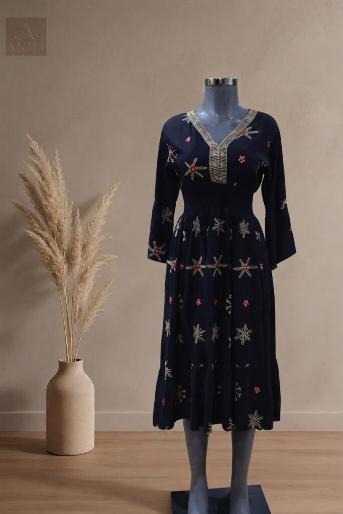 Black Floral Embroidered Dress