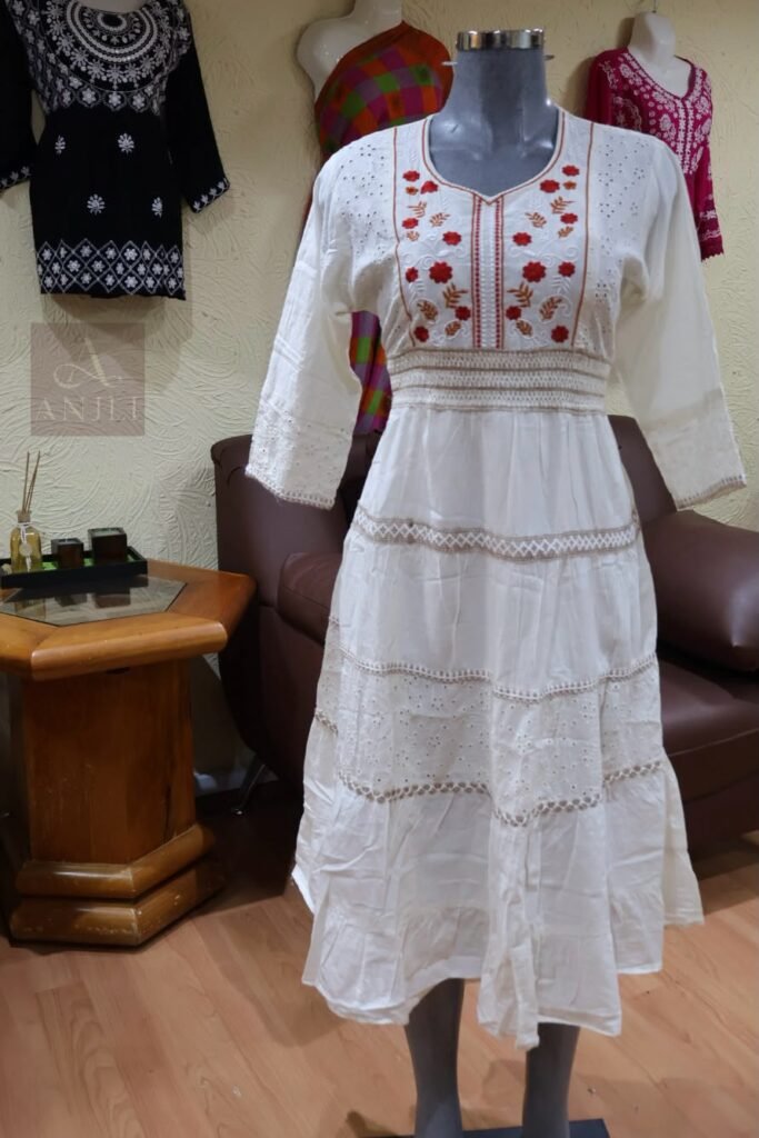 White Floral Embroidered Dress