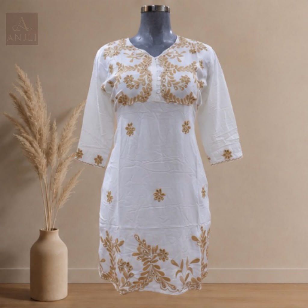 Short Ivory Gold Embroidered Dress