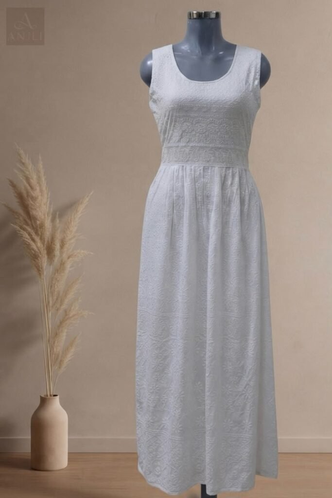 White Simple Embroidered Dress