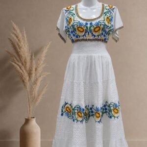 Cotton Multicolor Embroidered Dress