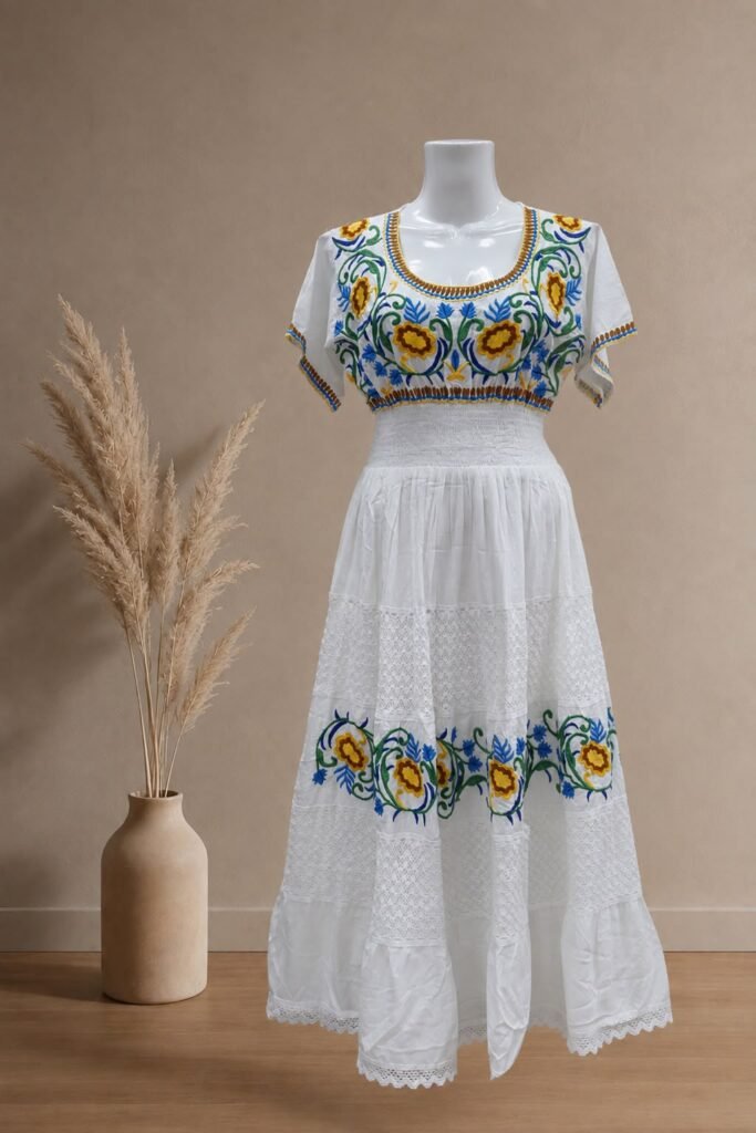 Cotton Multicolor Embroidered Dress