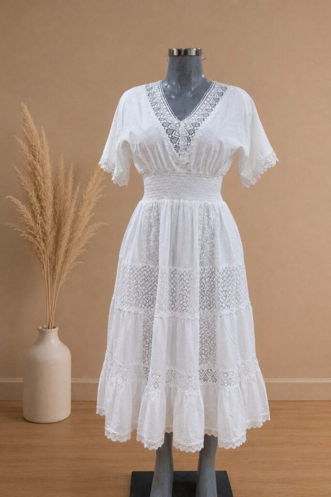 White Dress with Embroidery and Laces