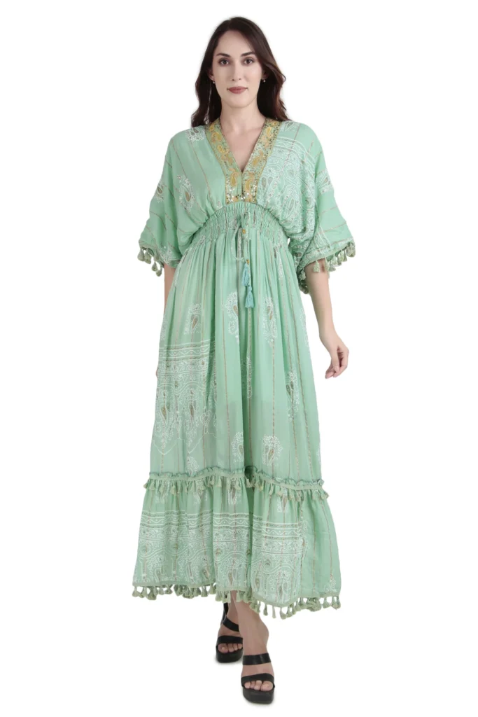 Mint Green Embroidered Maxi Dress