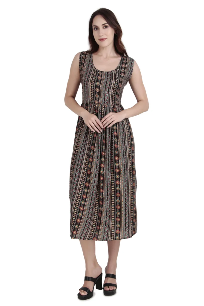 Brown Striped Maxi Dress with Print