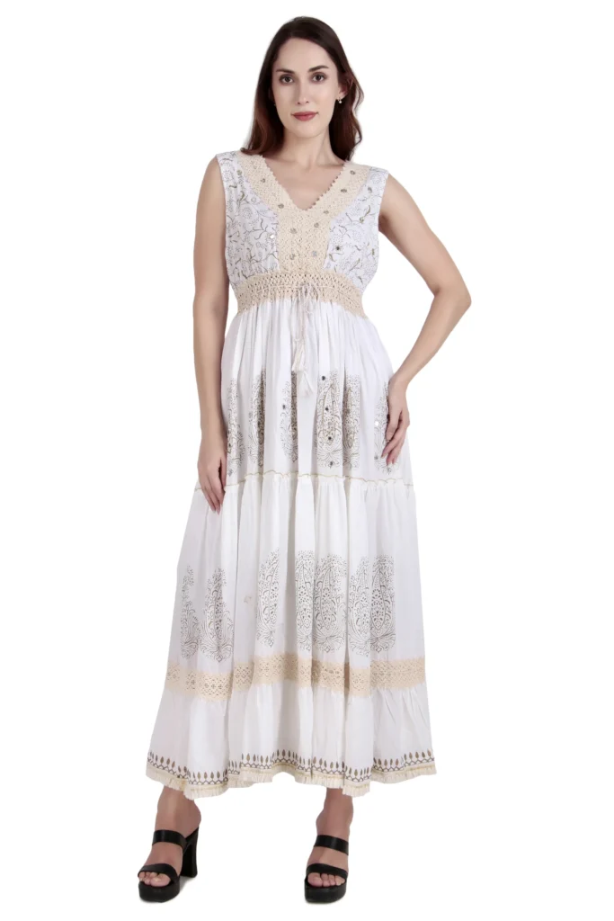 Elegant White Embroidered Tiered Dress