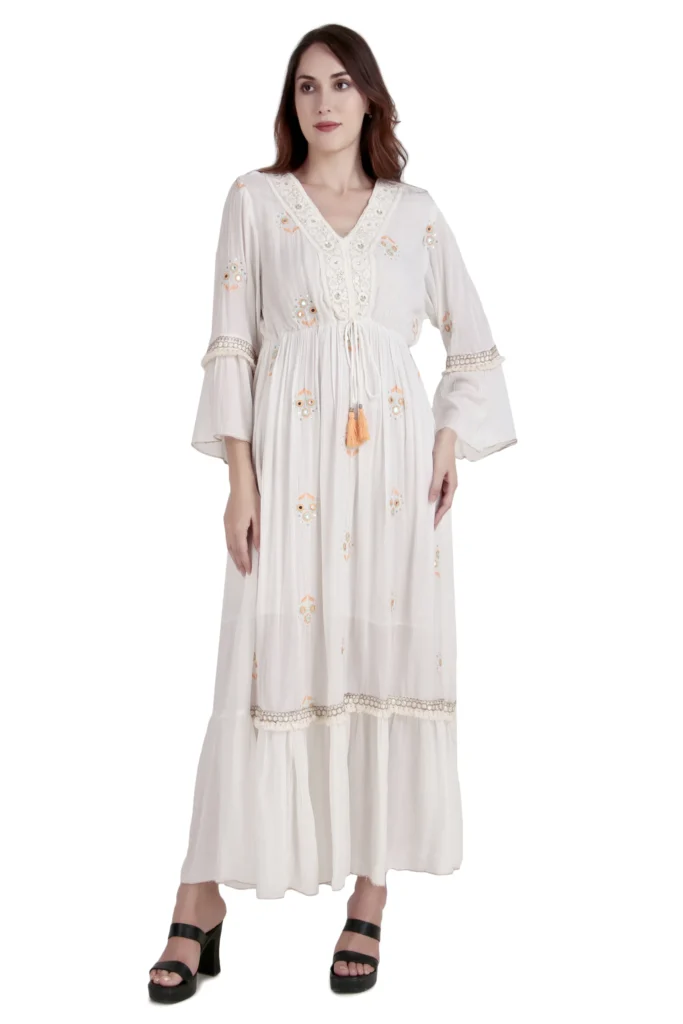 Cream Embroidered Maxi Dress