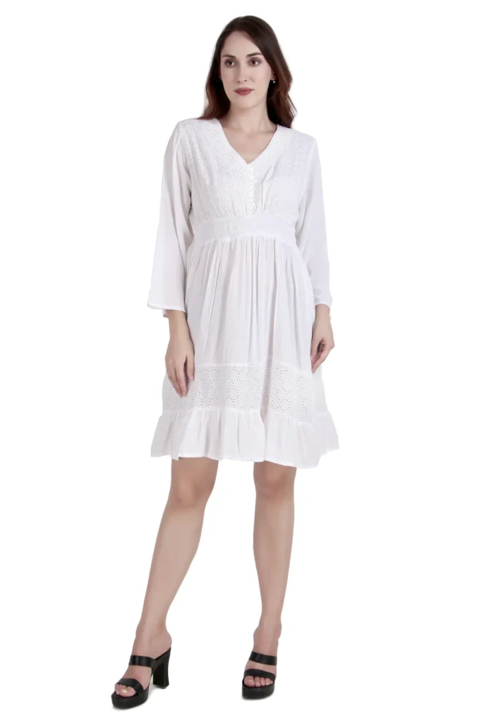 White Ruffle Sleeve Midi Dress
