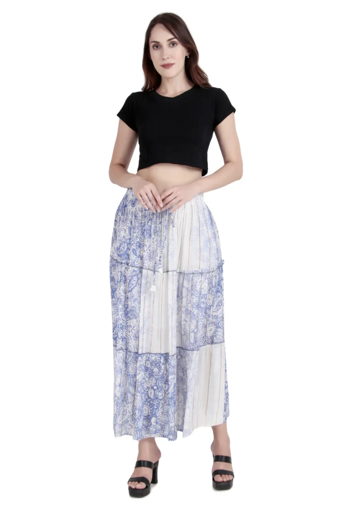 Blue Printed Maxi Skirt