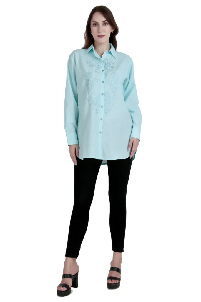 Aqua Long Sleeve Blouse