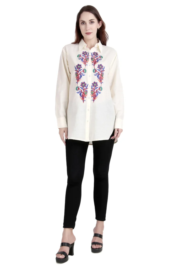 Linen Floral Embroidered Shirt