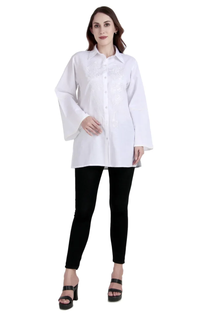 Linen Top with Embroidery and Lace